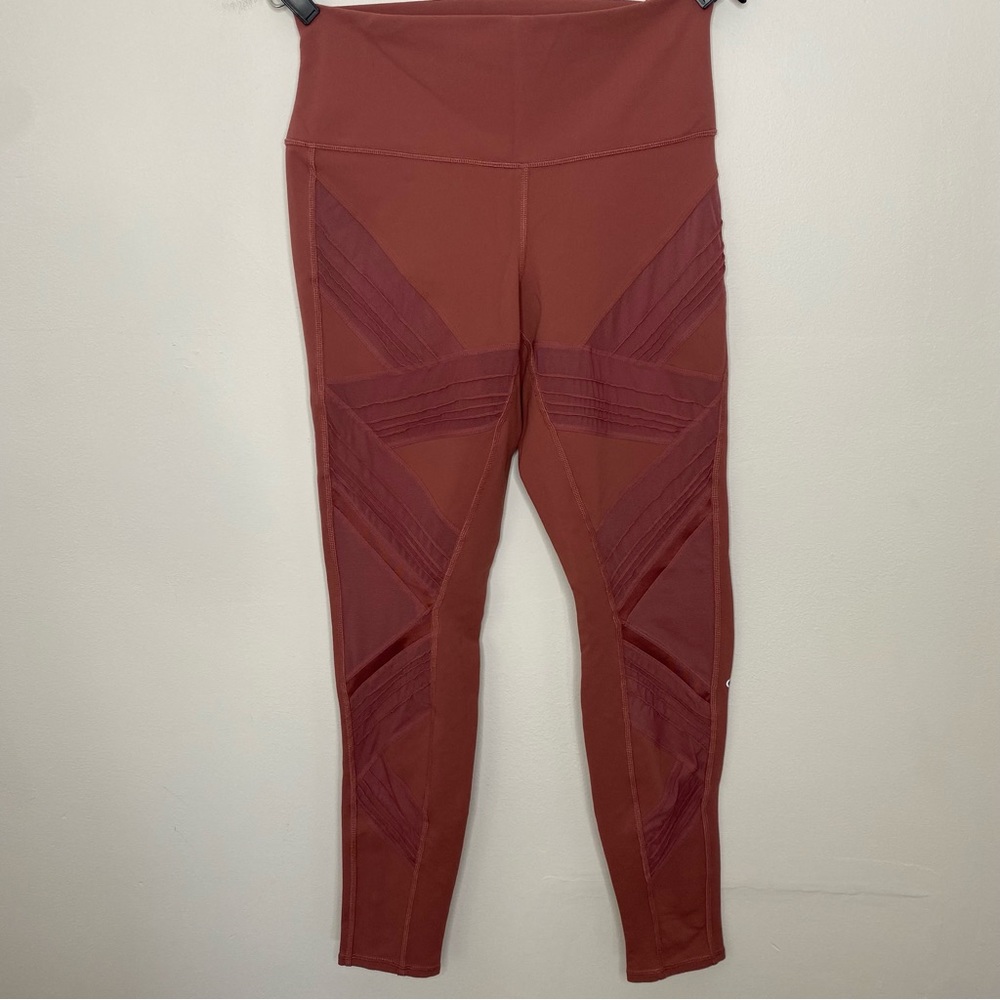 ALO Yoga Leggings Womens L High Waist Interlace Mesh Rosewood Athletic Pants - Picture 4 of 9